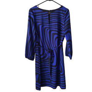 Tahari ASL Women's Size 6 Elton Blue Black Wavy Stripe Shift Dress Back Zipper
